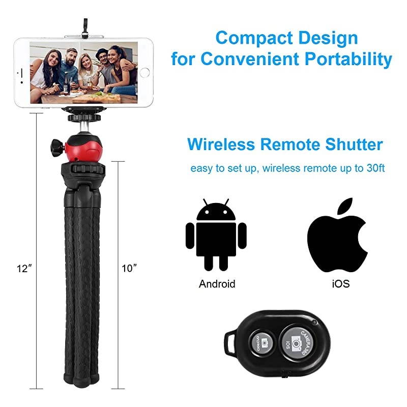 Tripod Flexible Tripod Cell Camera Tripod Stand with Wireless Remote Compatible for iAndroidDSLR CameraGoPro iTripod Stand for Live Streaming Selfie Video Recording