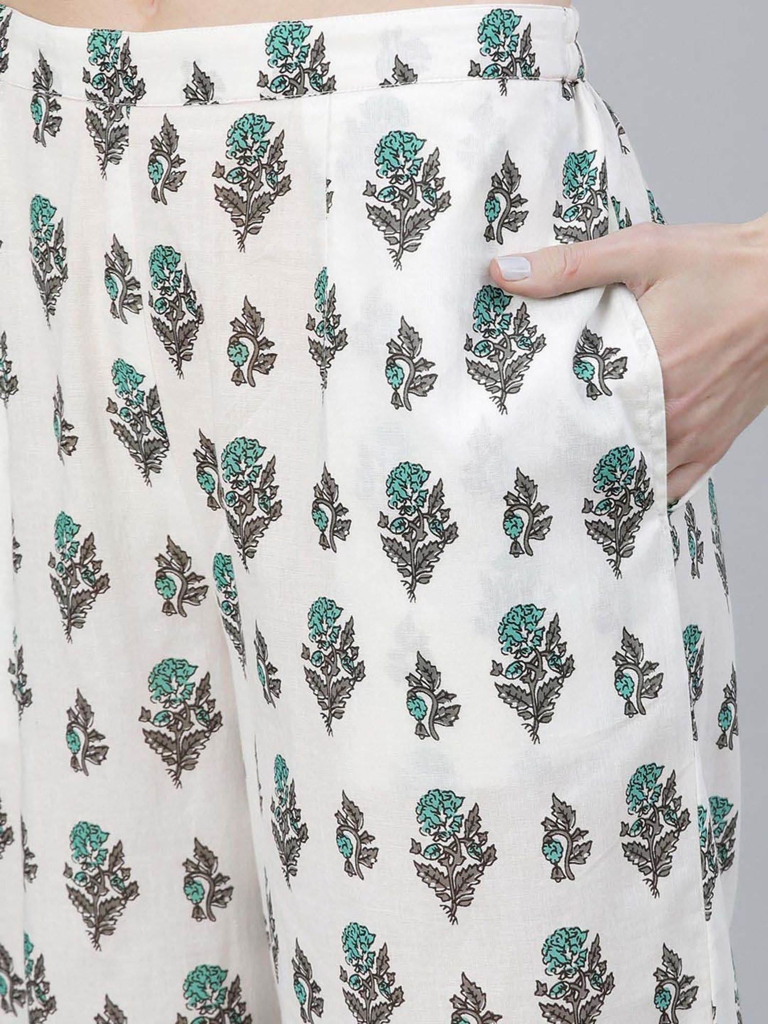 Libas Blue & White Cotton Printed Kurta Palazzo Set With Dupatta