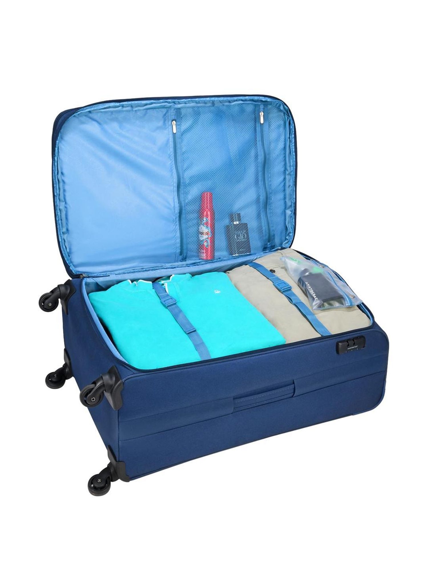 Aristocrat Dark Blue Solid Soft Large Trolley Bag - 32 cm