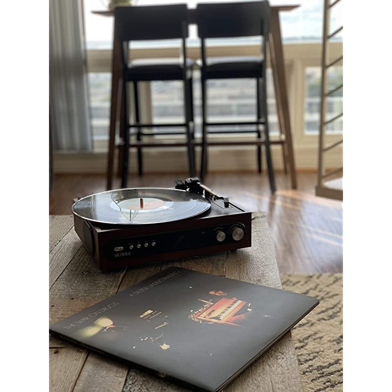 Allin1 Bluetooth Record Player with Built in Speakers and 3Speed Turntable Mahogany VTA65MAH