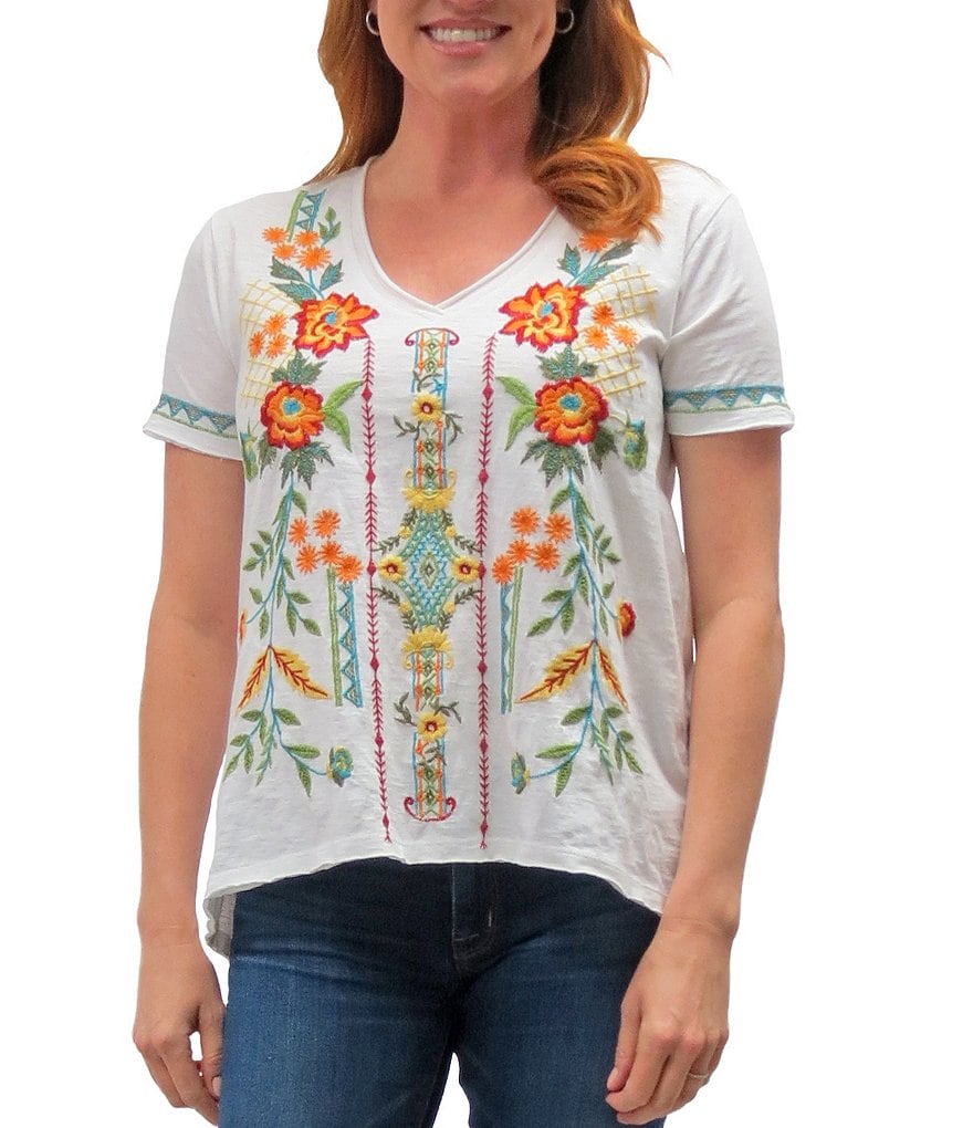 Karyn Seo Kahlea V-Neck Floral Embroidered Knit Top