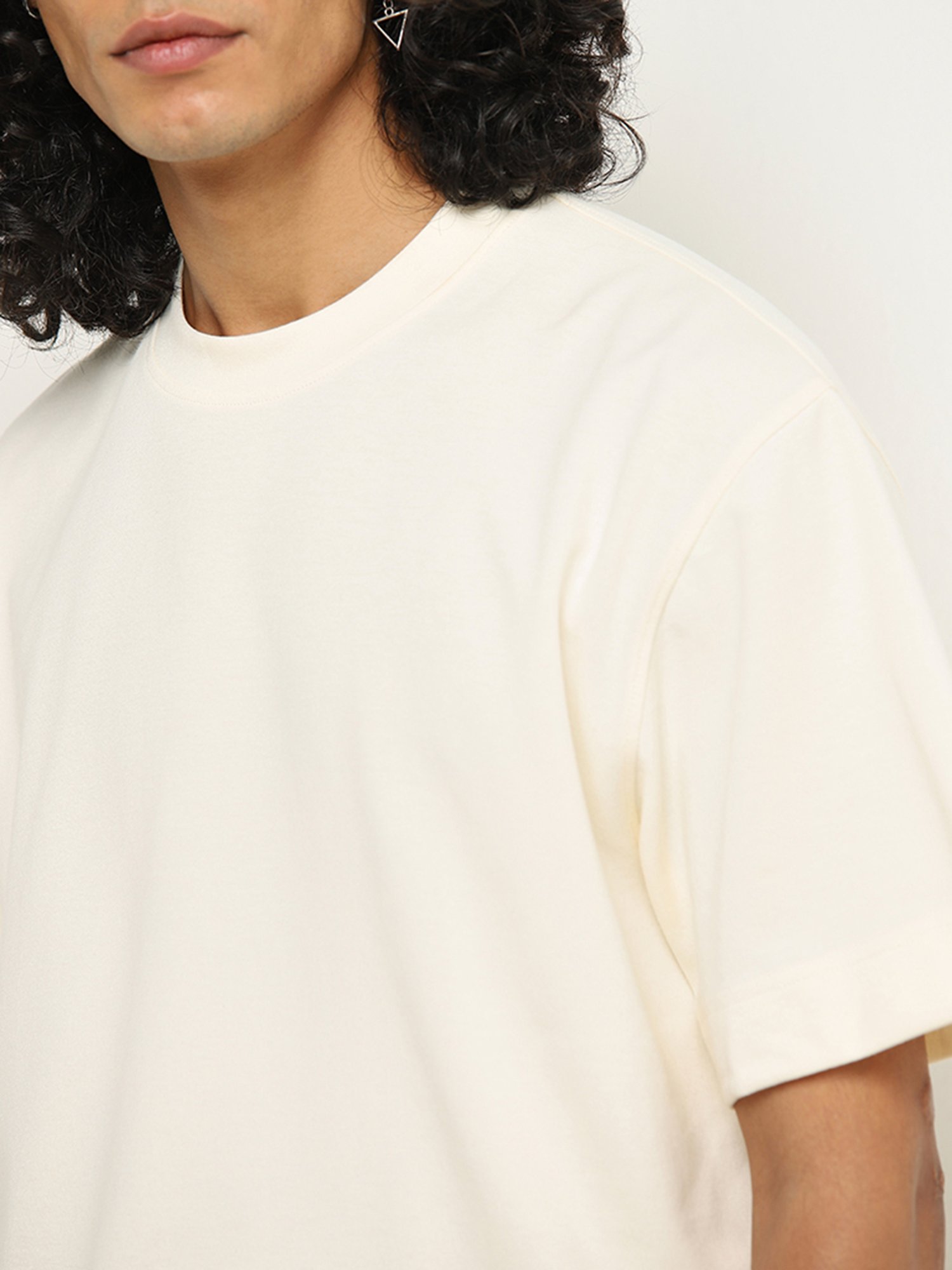 Studiofit by Westside Light Yellow Solid Relaxed-Fit T-Shirt