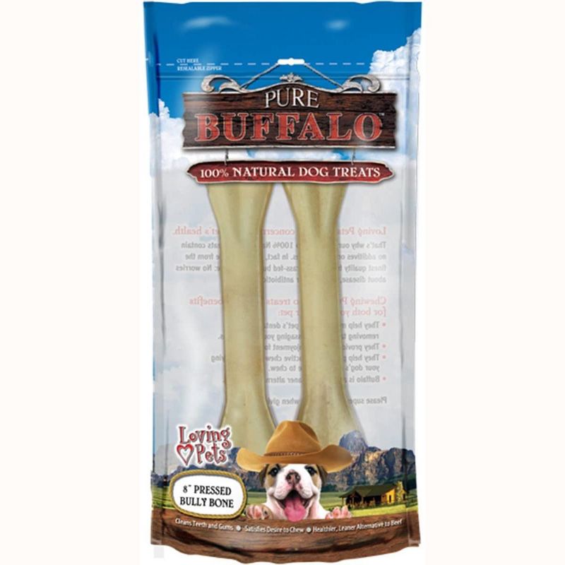Loving Pets 8 Inch Pure Buffalo Pressed Bully Bone (2 Pack)