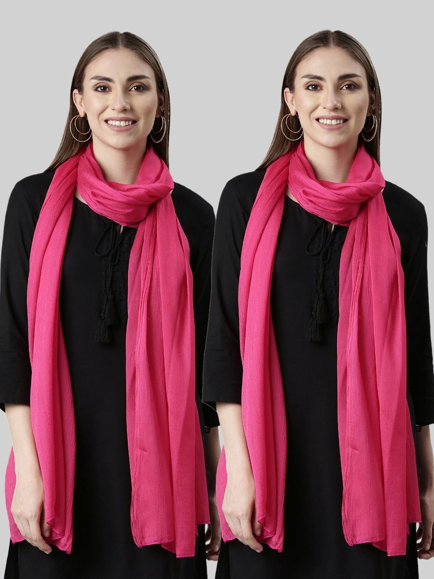 TWIN BIRDS Pink Plain Dupatta - Pack Of 2