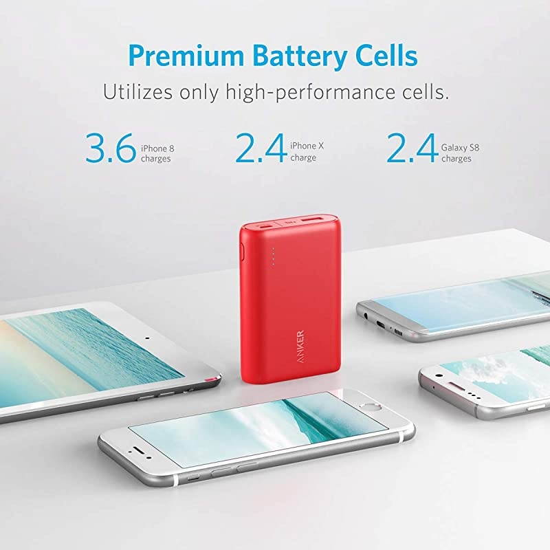 PowerCore 10000 Portable Charger One of The Smallest and Lightest 10000mAh External Battery UltraCompact HighSpeedChargingTechnology Power Bank for iPhone Samsung Galaxy and More Red