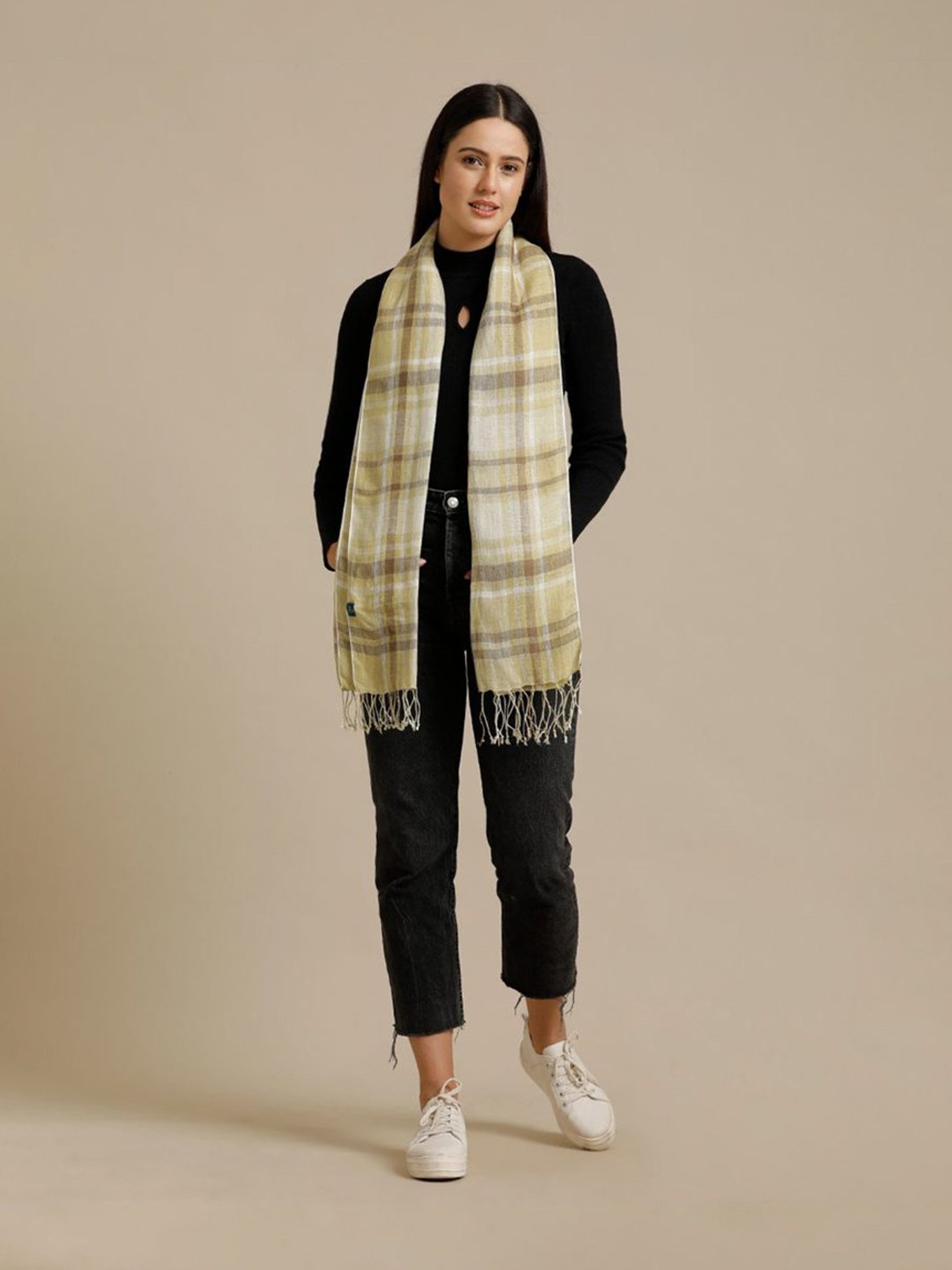 Linen Club Brown Checks Pure Linen Stole