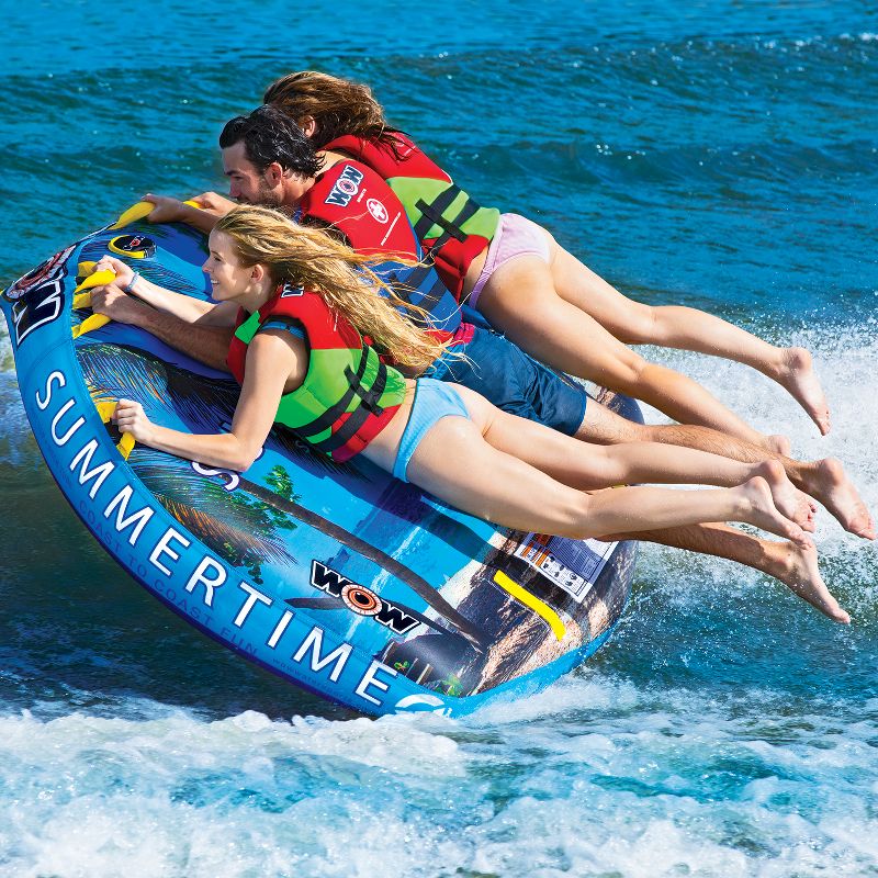 WOW Watersports Summertime Inflatable 3-Person Ultra Soft Top Boating Water Lake Towable Tube