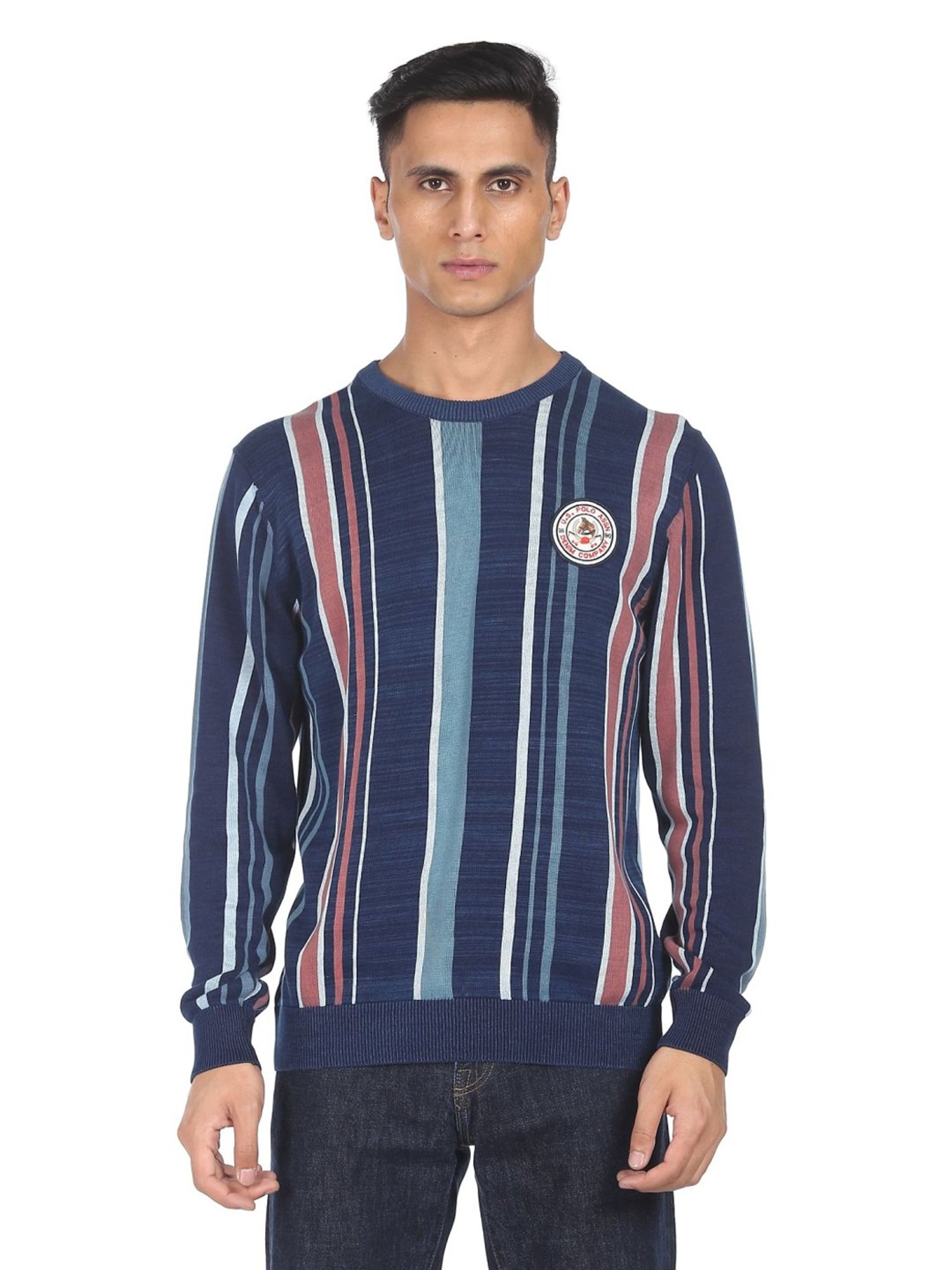 U.S. Polo Assn. Blue Regular Fit Striped Sweater