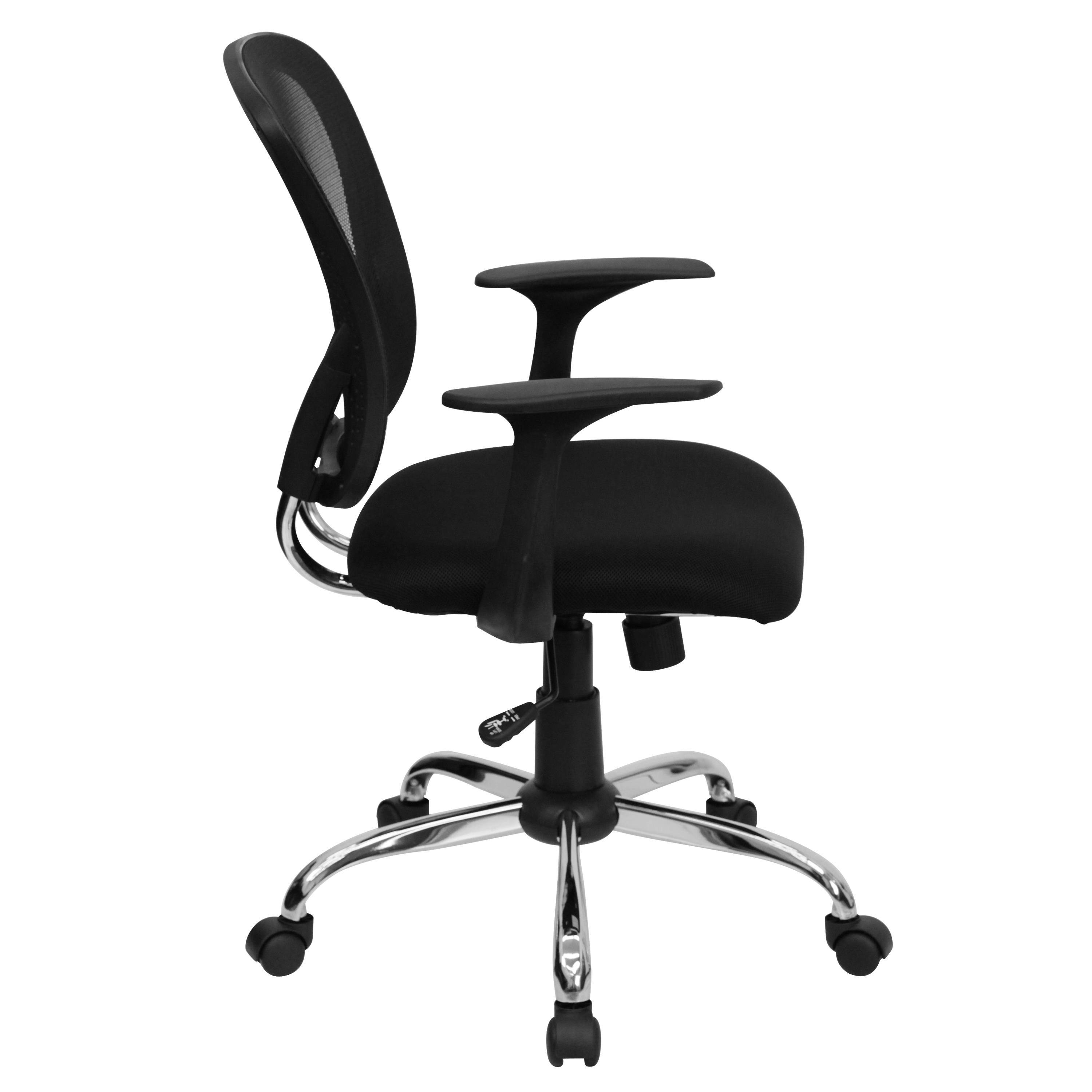 Mid-Back Black Mesh Swivel Task Chair with Chrome Base and Arms