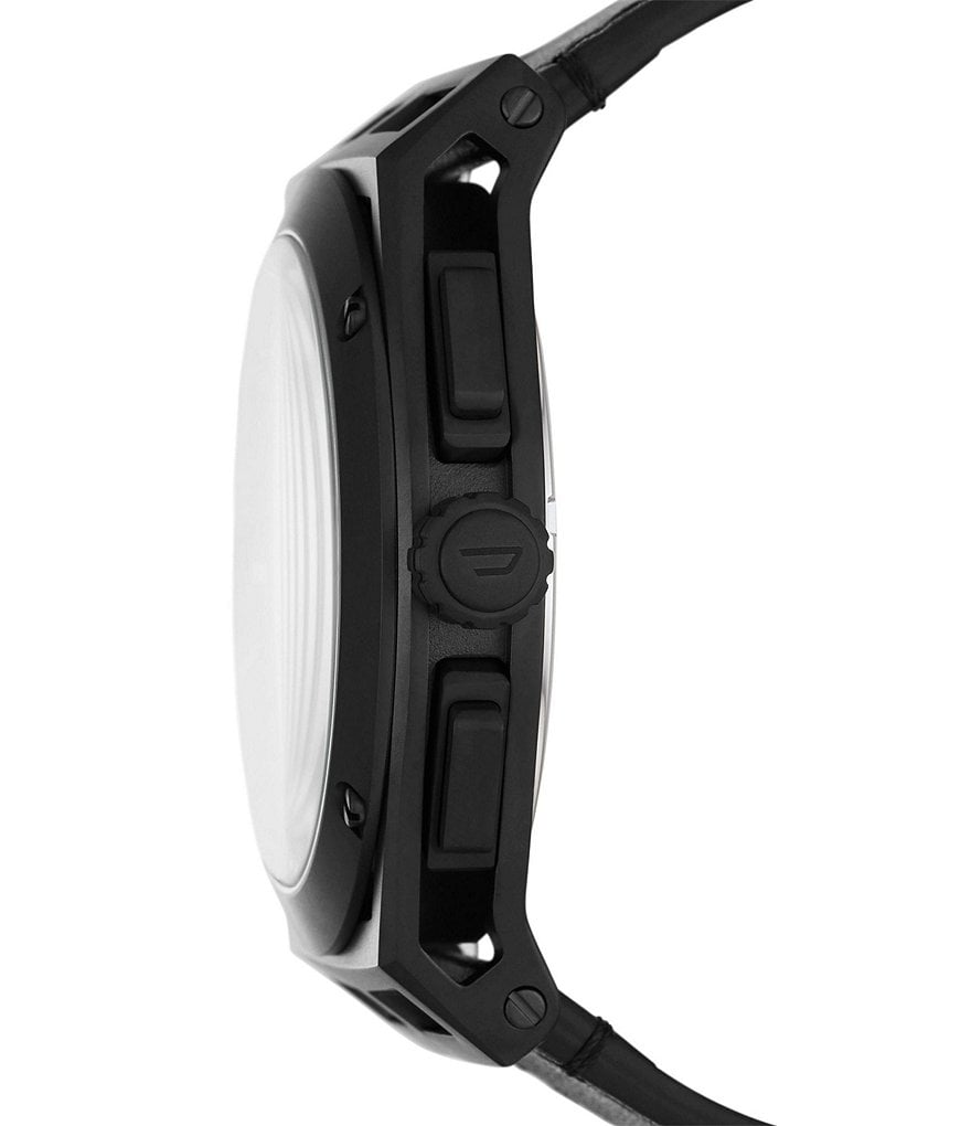 Diesel Timeframe Red Dial Chronograph Black Leather Watch