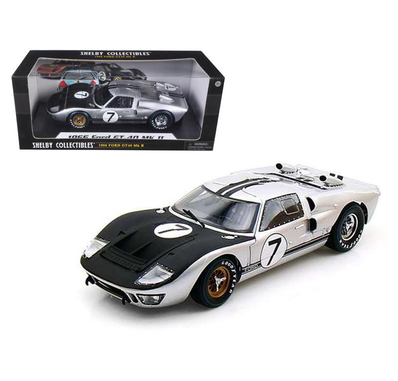 1966 Ford GT-40 MK II #7 Silver 1/18 Diecast Model Car by Shelby Collectibles
