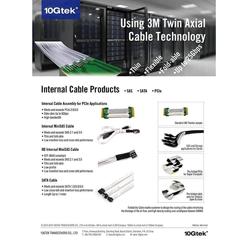 Internal Mini SAS HD SFF-8643 to SFF-8643 Cable, with Sideband, 100-Ohm, 0.5-m(1.6ft), 2 Pack