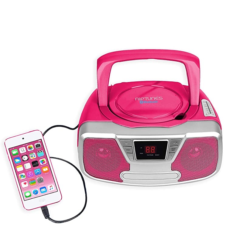 CD Player Portable Boombox - Portable Radio AM/FM, Bluetooth Boombox, with Aux-in, Programmable Player, Pink CDB232BT