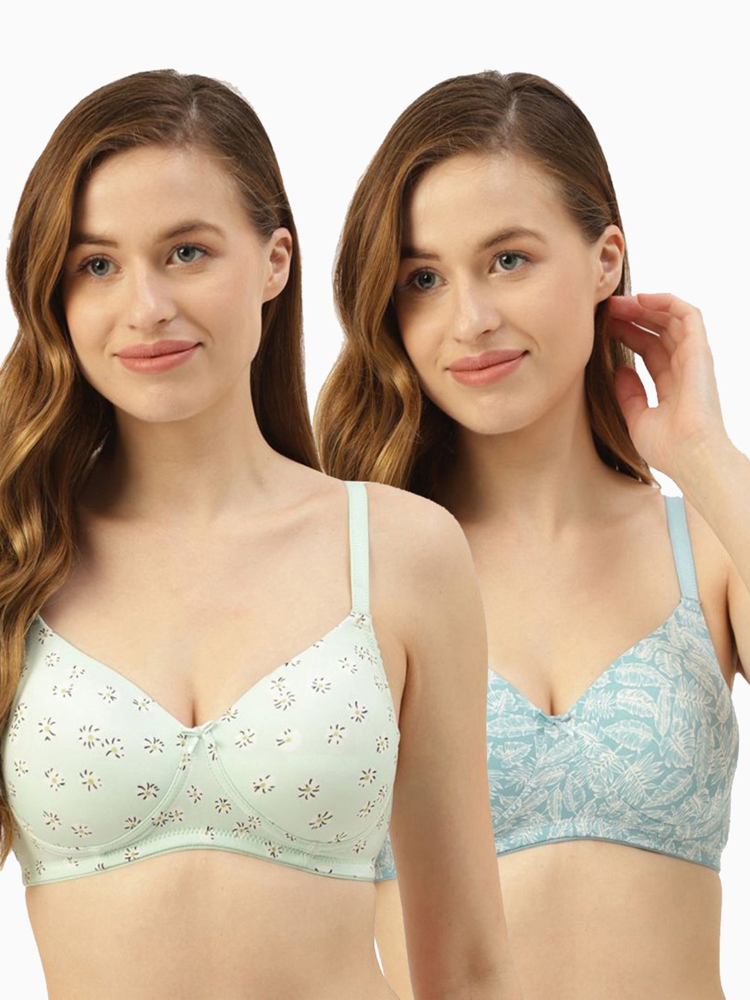 Leading Lady Blue & Sea Green Printed Full Coverage T-Shirt Bra - Pack of 2