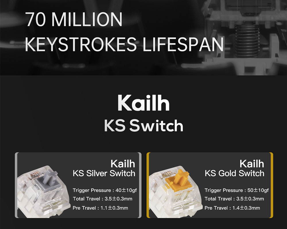 Kailh KS Series Switches Speed Gold Mechanical 3 PIN RGB DIY Switch Operating Life 70,000,000 Cycles(Kailh Speed Gold 10 PCS) (Multiple)