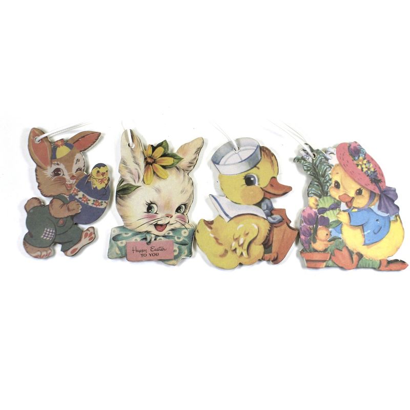Easter 3.5" Retro Easter Ornament Set/4 Bunnies Chick  -  Tree Ornaments