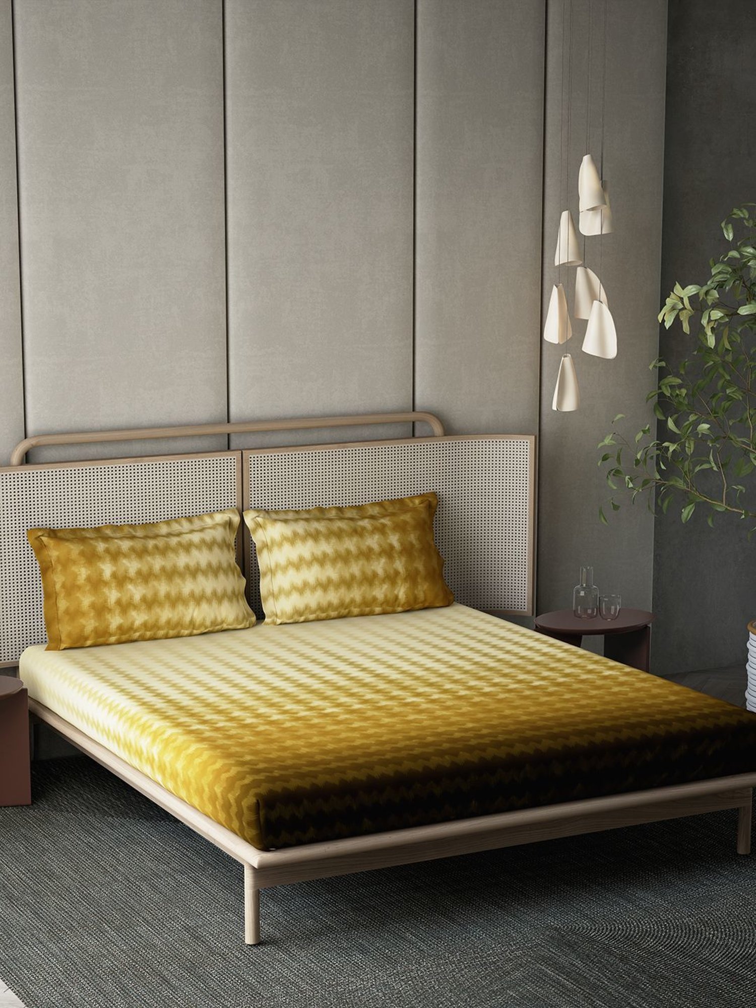 DDecor Abstract Yellow 210 TC Cotton King Bed Sheet With 2 Pillow Covers