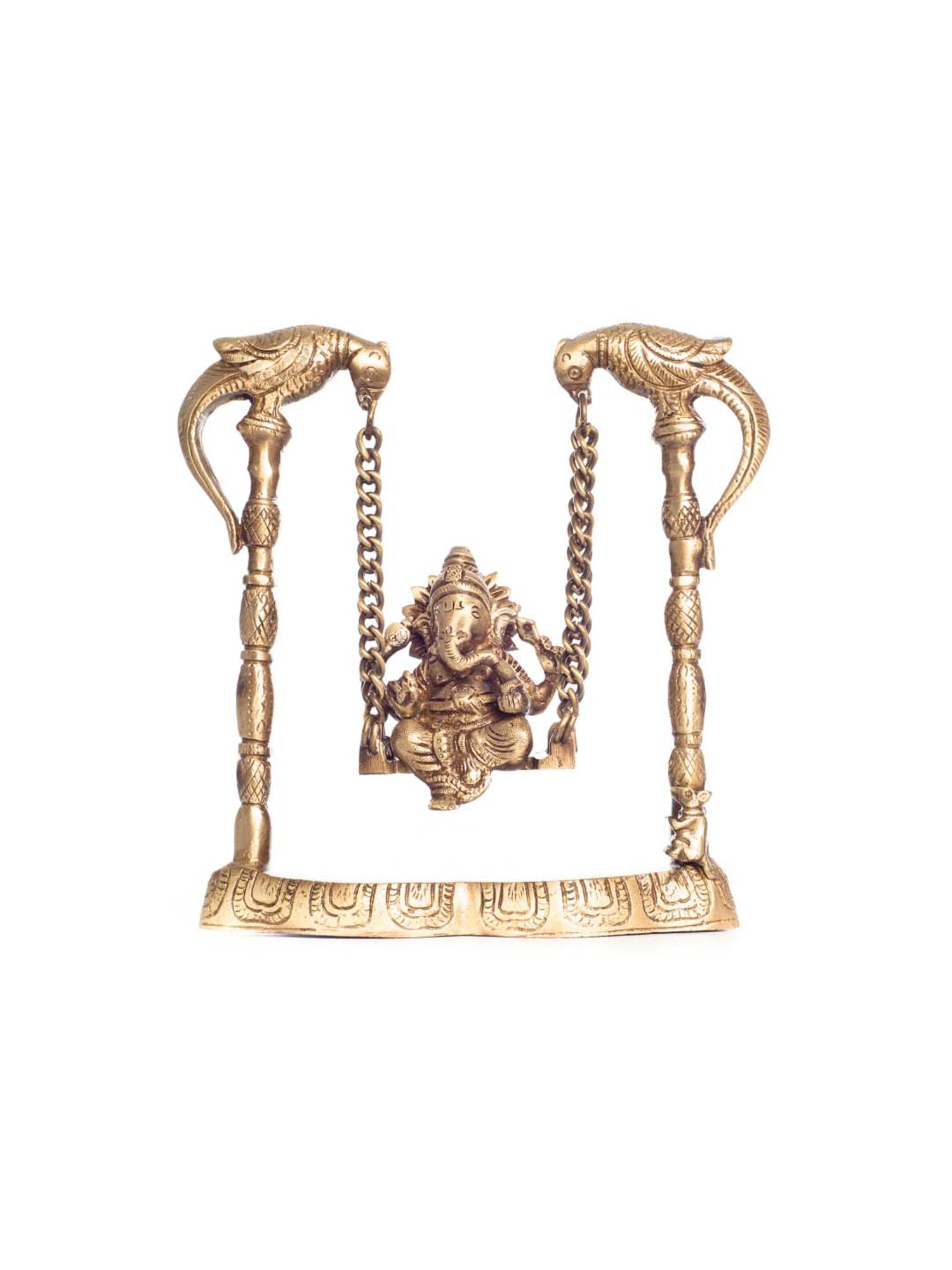 eCraftIndia Brass Lord Ganesha on Peacock Jhoola/Swing