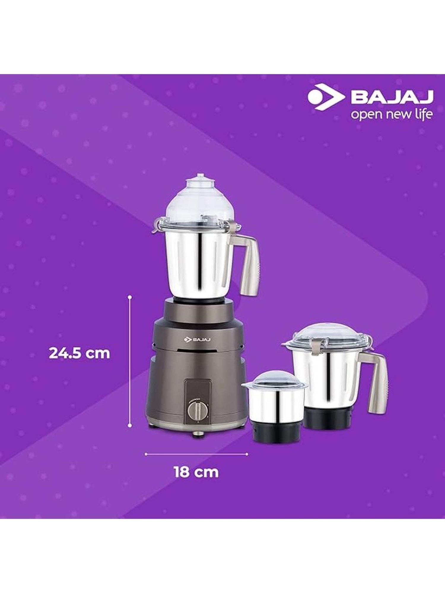 Bajaj 1000W Herculo Mixer Grinder with 3 Jars