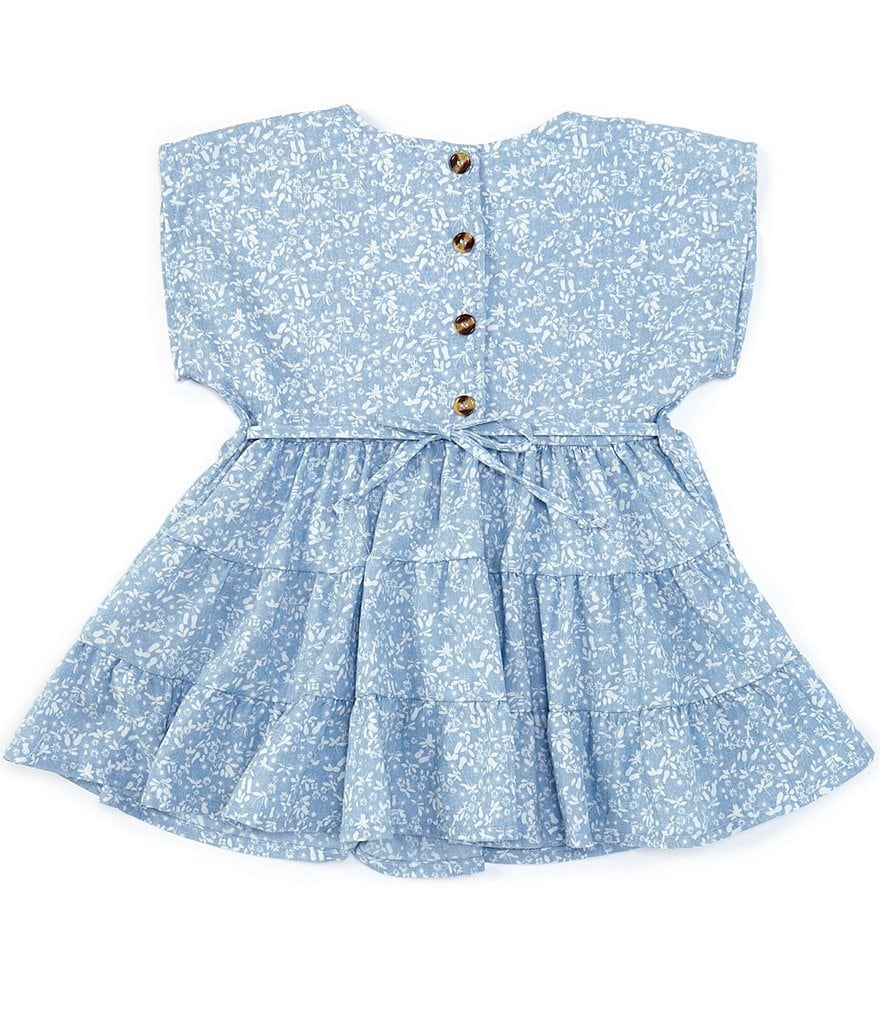 Ally B Big Girls 7-16 Short-Sleeve Floral Chambray Tiered Top