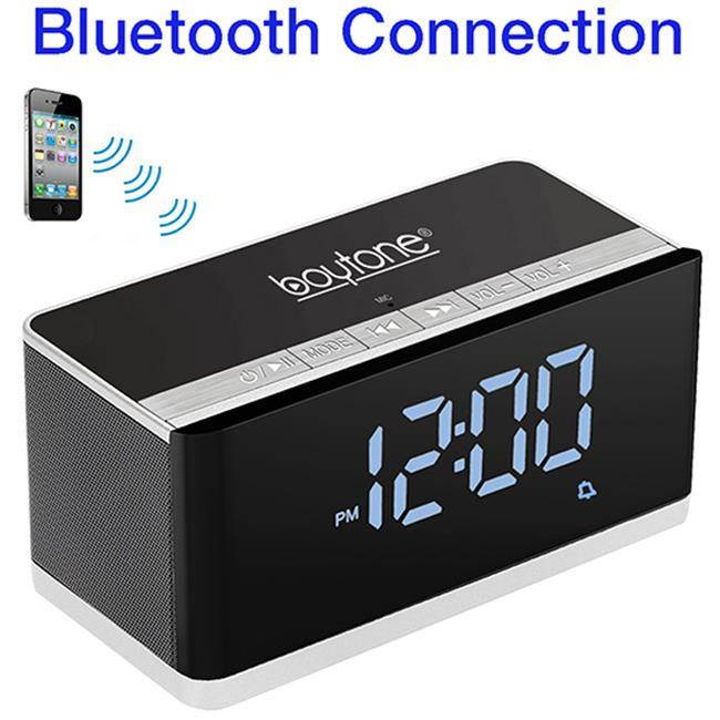 Boytone Bluetooth 4.1 Portable Alarm Clock Radio Wireless Speaker, Digital FM (BT-86C)