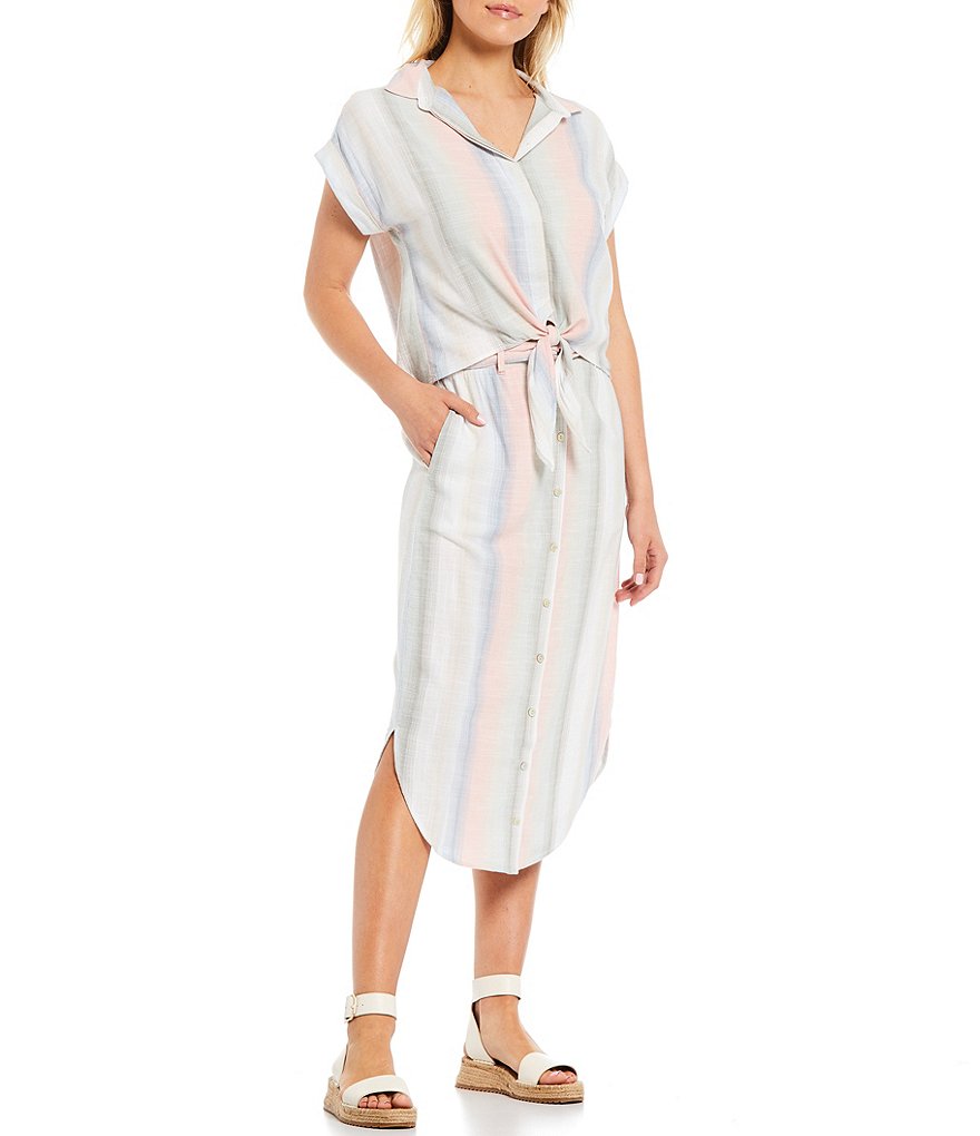 Cloth & Stone Woven Cap Sleeve Coordinating Tie Front Top