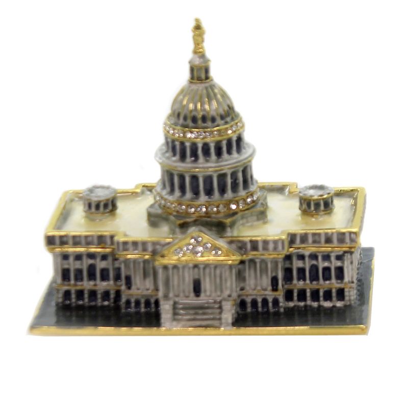 Hinged Trinket Box 2.75" Us Capitol Building Trinket Box Crystals Enamel  -  Decorative Figurines