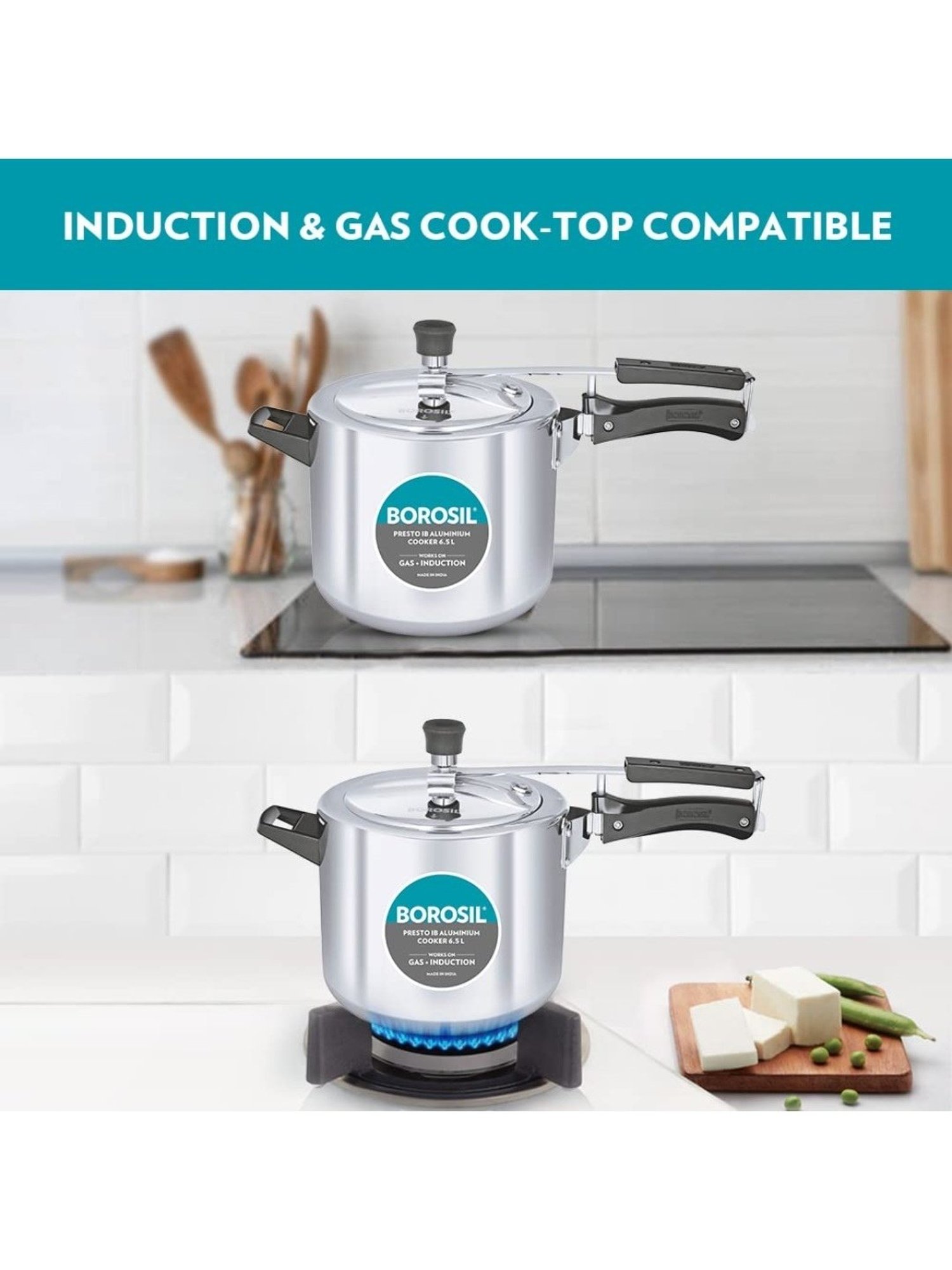 Borosil Silver Aluminium Pressure Cooker (6.5 L)