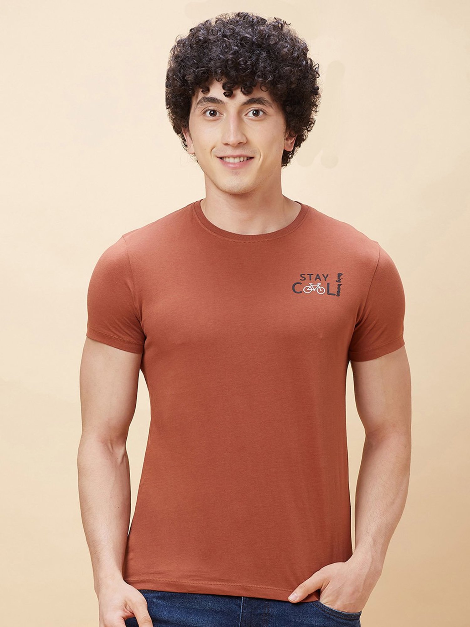 Being Human Brown Regular Fit Crew T-Shirt