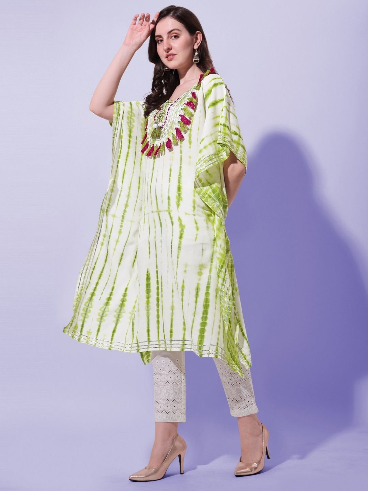 MIRCHI FASHION Green Embroidered A Line Kaftan