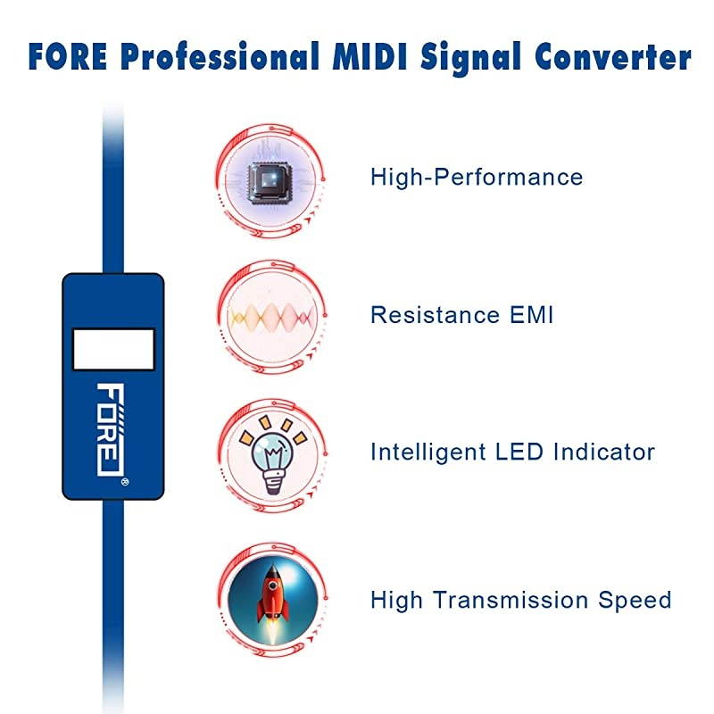 MIDI to USB Interface MIDI Cable Adapter with InputampOutput Connecting with KeyboardSynthesizer for EditingampRecording Track work with WindowsMac OS for Studio USB 20 Color Blue 65Ft
