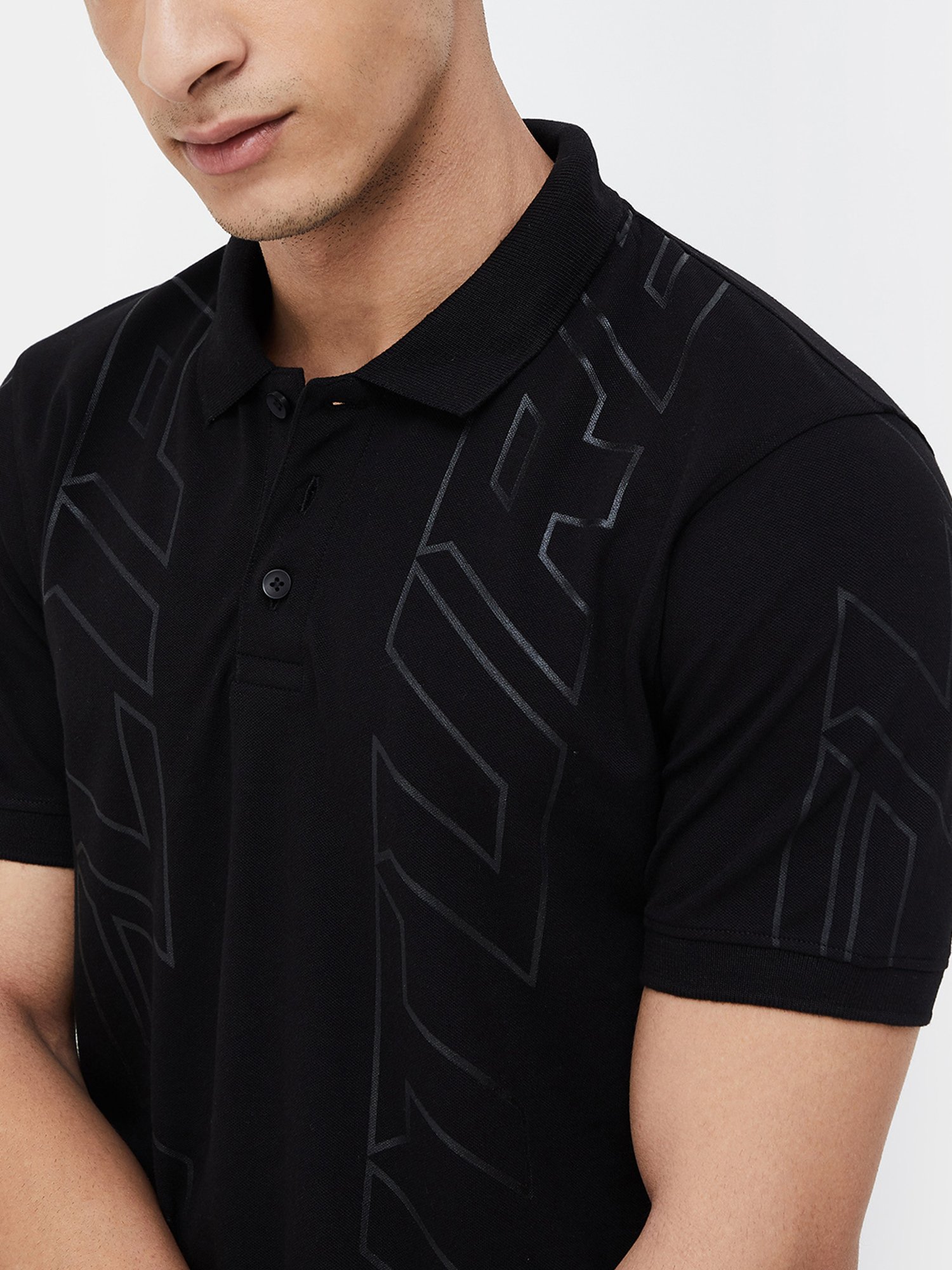 Forca by Lifestyle Black Regular Fit Printed Polo T-Shirt