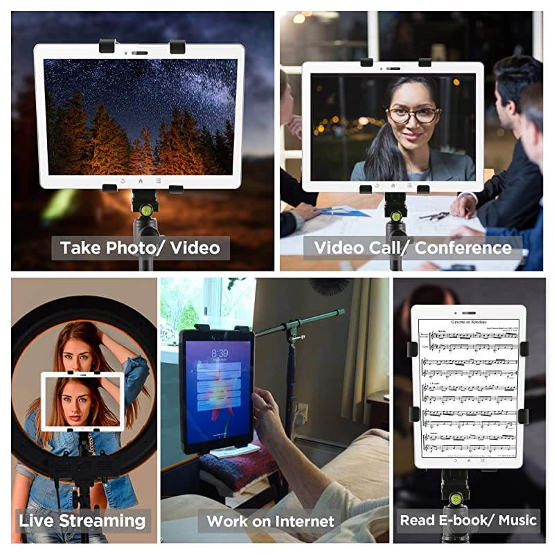 360Degrees Rotatable Heavy Duty iPad Tripod Mount Universal Clamping Tablet Holder BreakResistant AntiWobble iPad Tripod Holder Adapter Fits iPad Pro 97 105 11 129 iPad 12345678 Mini Air