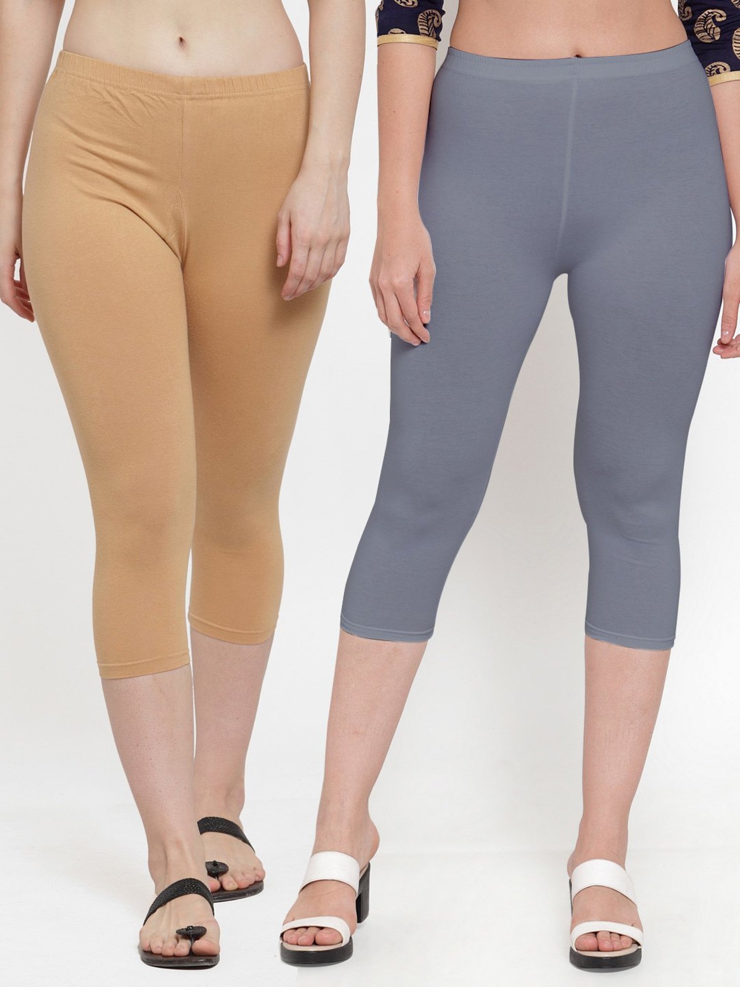Gracit Grey & Beige Mid Rise Capris - Pack Of 2