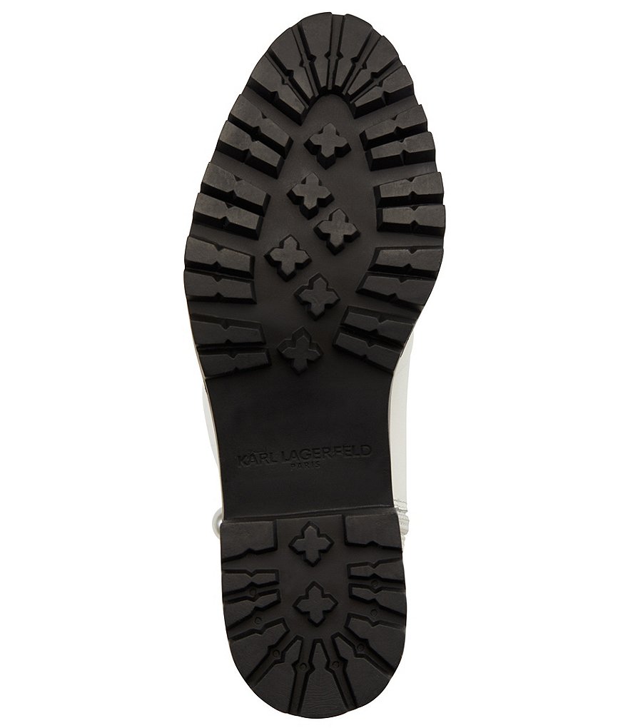 KARL LAGERFELD PARIS Perry Pearl Stud Leather Combat Booties