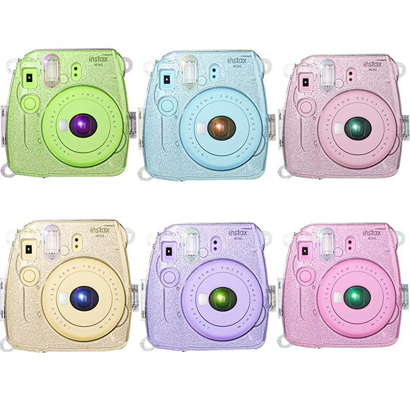 Glitter Crystal Case Compatible with Fujifilm Instax Mini 9/8/8+ Instant Film Camera with Cute Adjustable Strap. (Do not fit Mini 11 Camera ) - Transparent