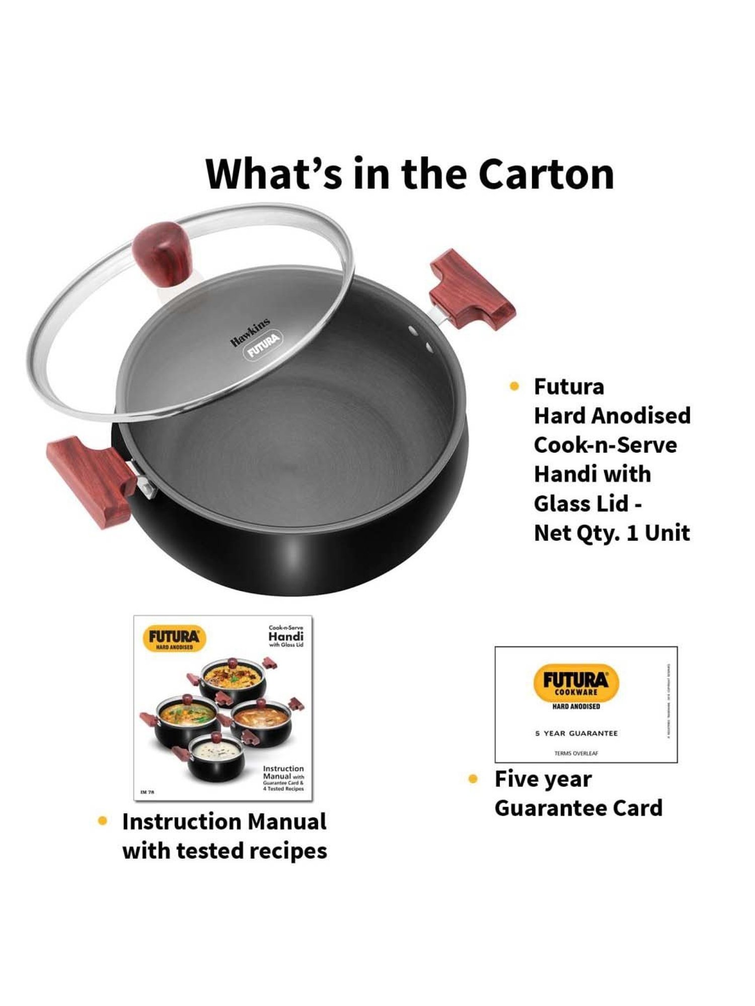 Hawkins Black Aluminium Induction Futura Hard Anodised Biryani Handi Pan With Glass Lid (5 L)