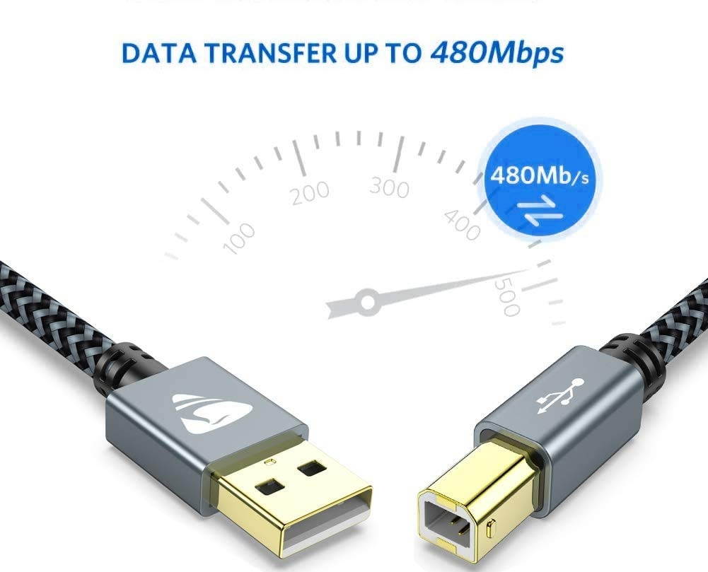 USB Printer Cable 6FT Printer Cord USB 2.0 A-Male to B-Male Nylon Braided High Speed Scanner Cable Compatible with HP Brother Dell Canon Lexmark Xerox SamsungetC