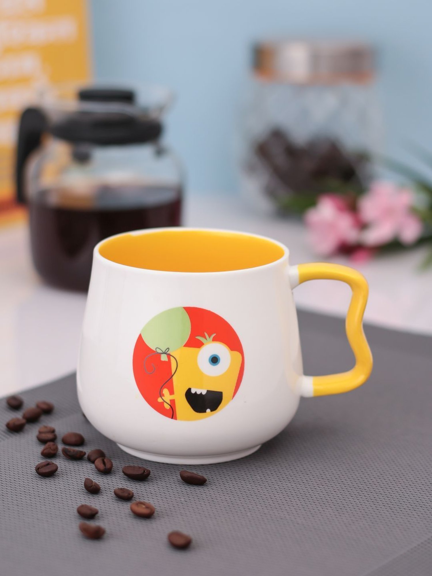 JCPL White & Yellow Ceramic Milk & Coffee Mug (0.33L) - Set of 1