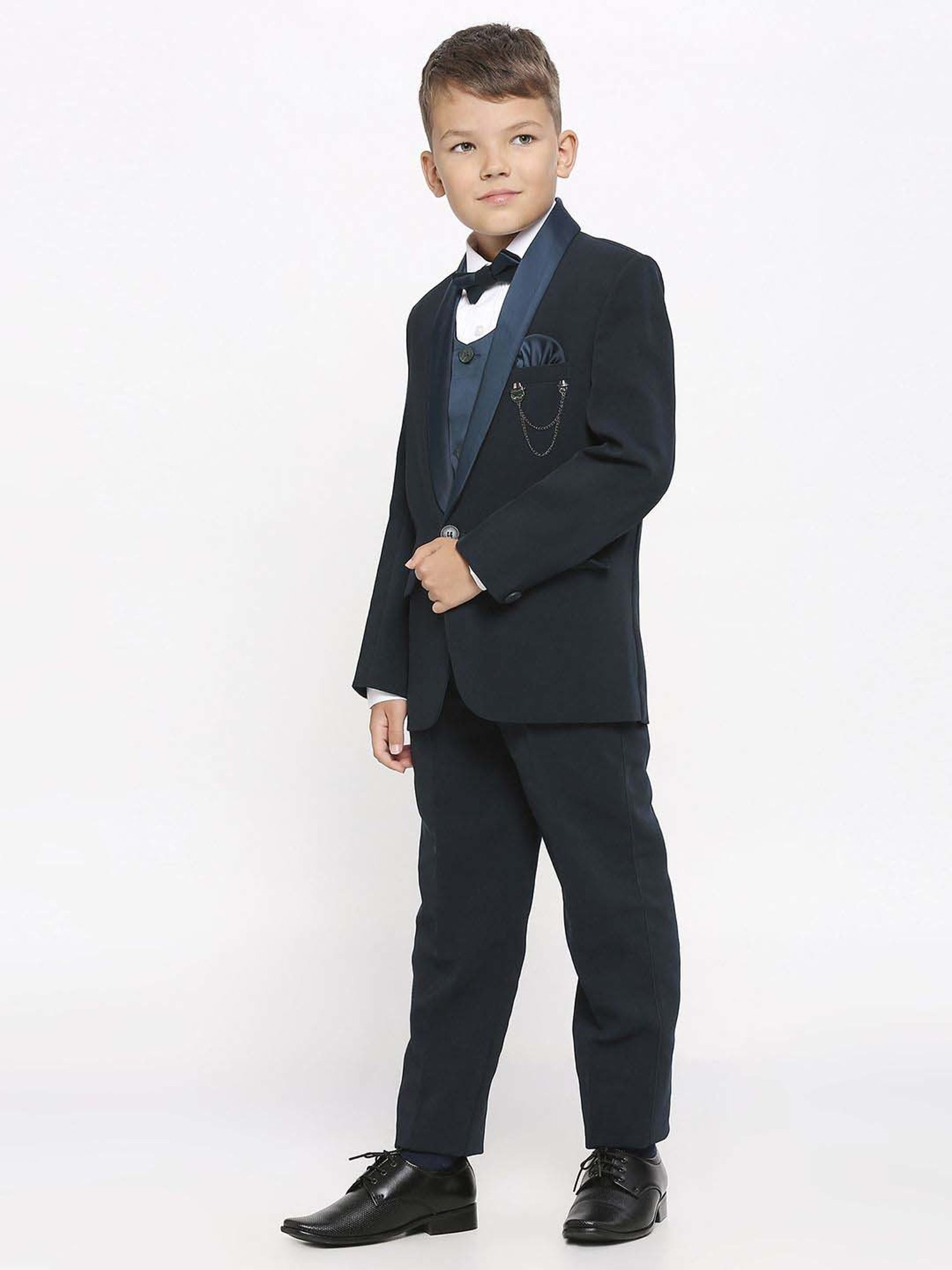 Kids Island Boys Green & White Solid Full Sleeves Suit Set