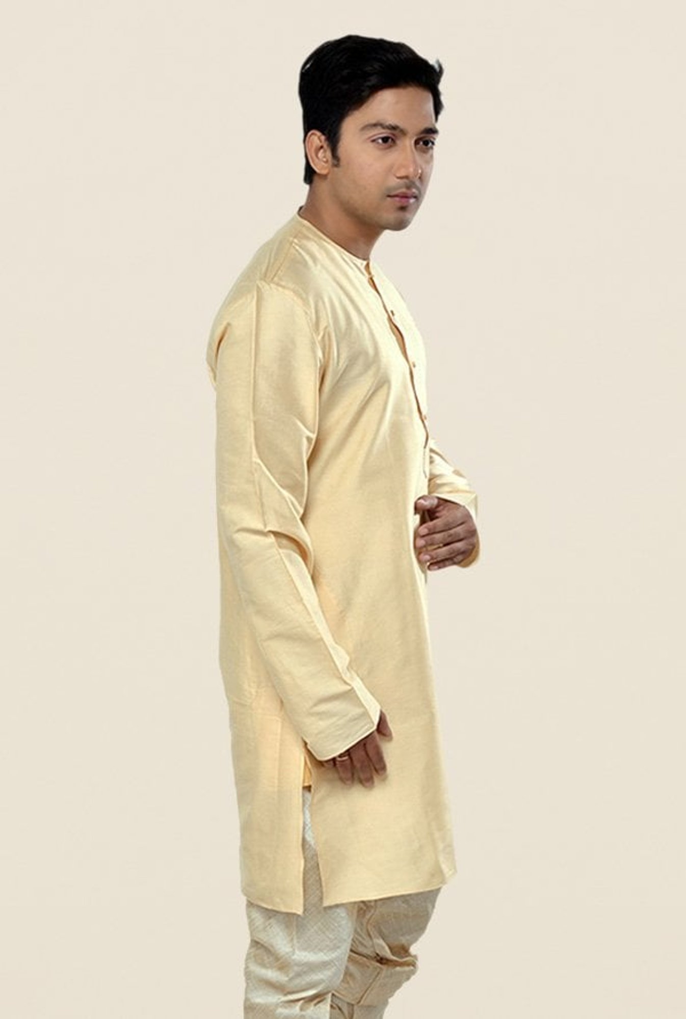 Manyavar Light Beige Solid Kurta