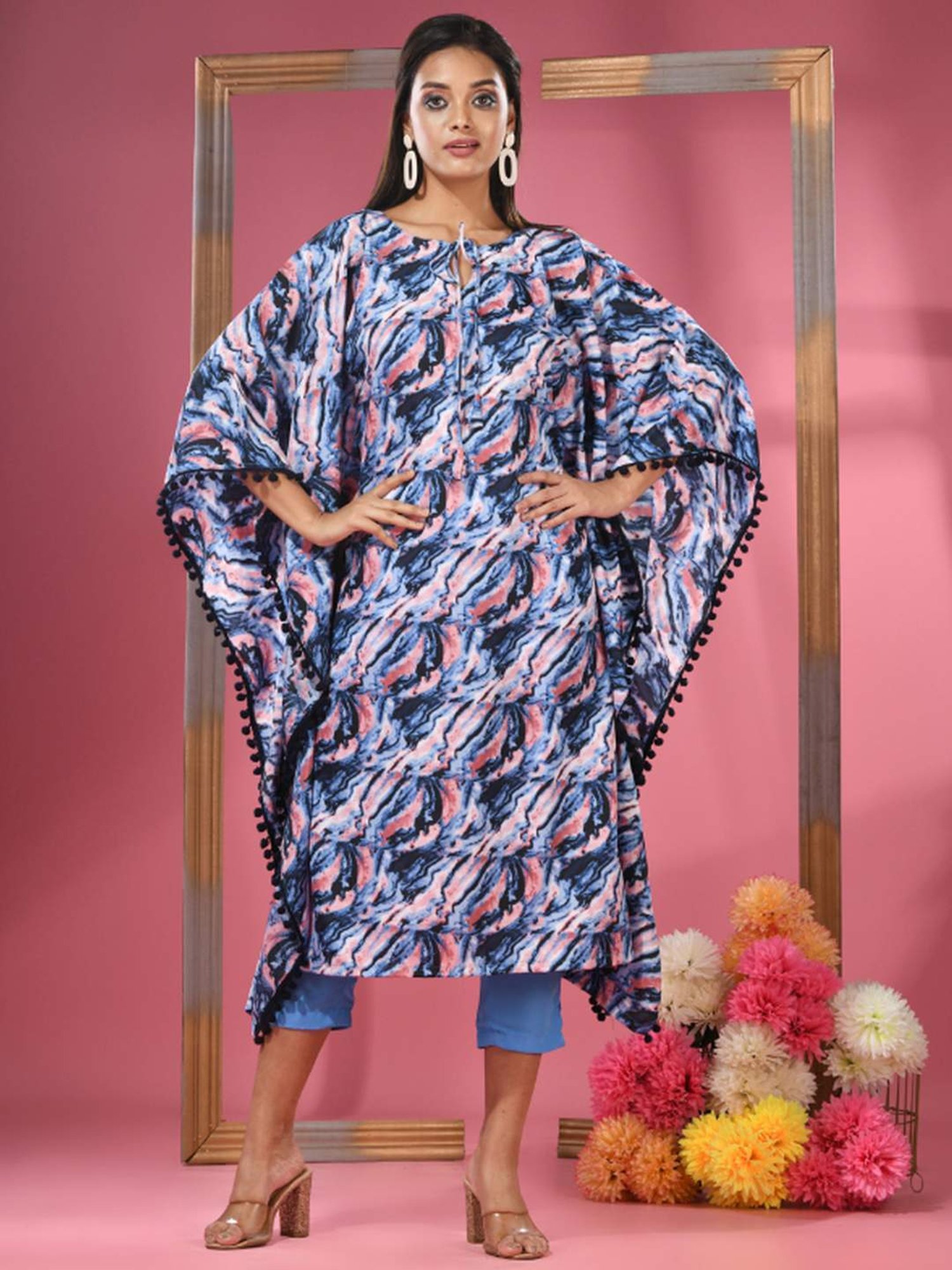 CHARUKRITI Blue Printed Kaftan Pant Set
