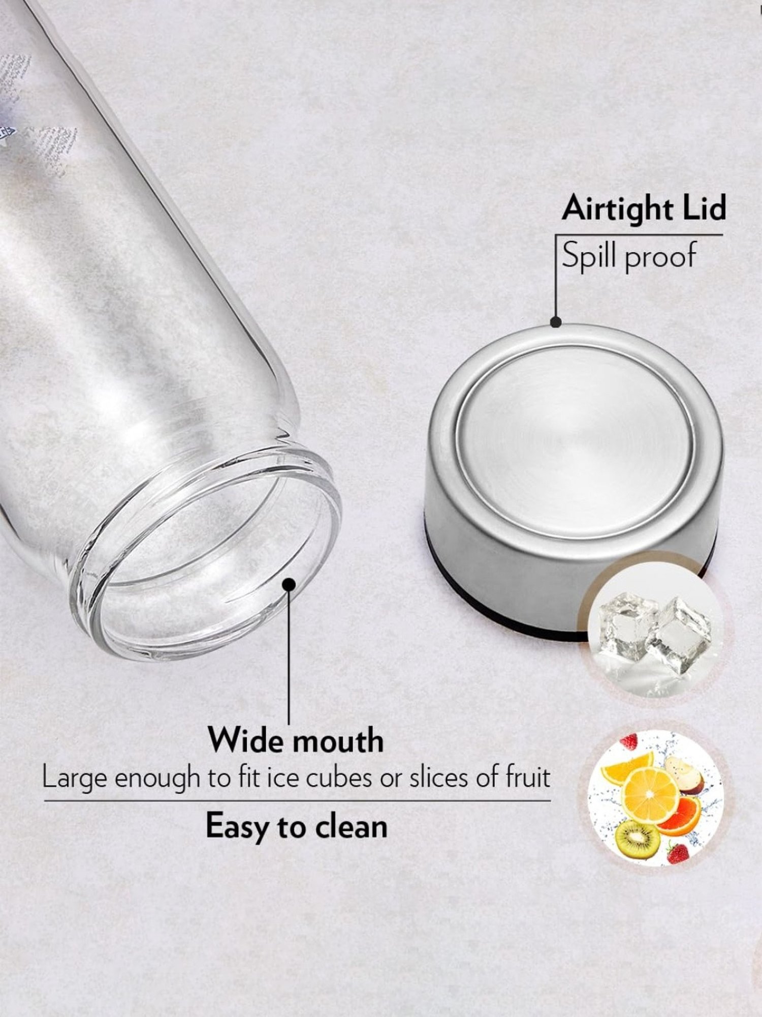 Borosil Water Bottle with Fridge Safe & Leakproof Set of 3 (Transparent, 550 ml)