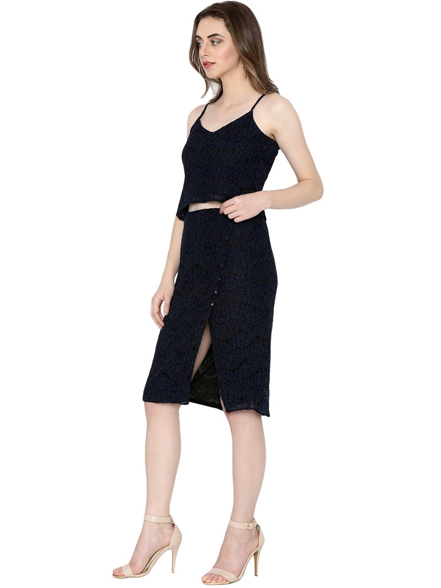 ISU Black Lace Pattern Top Skirt Set