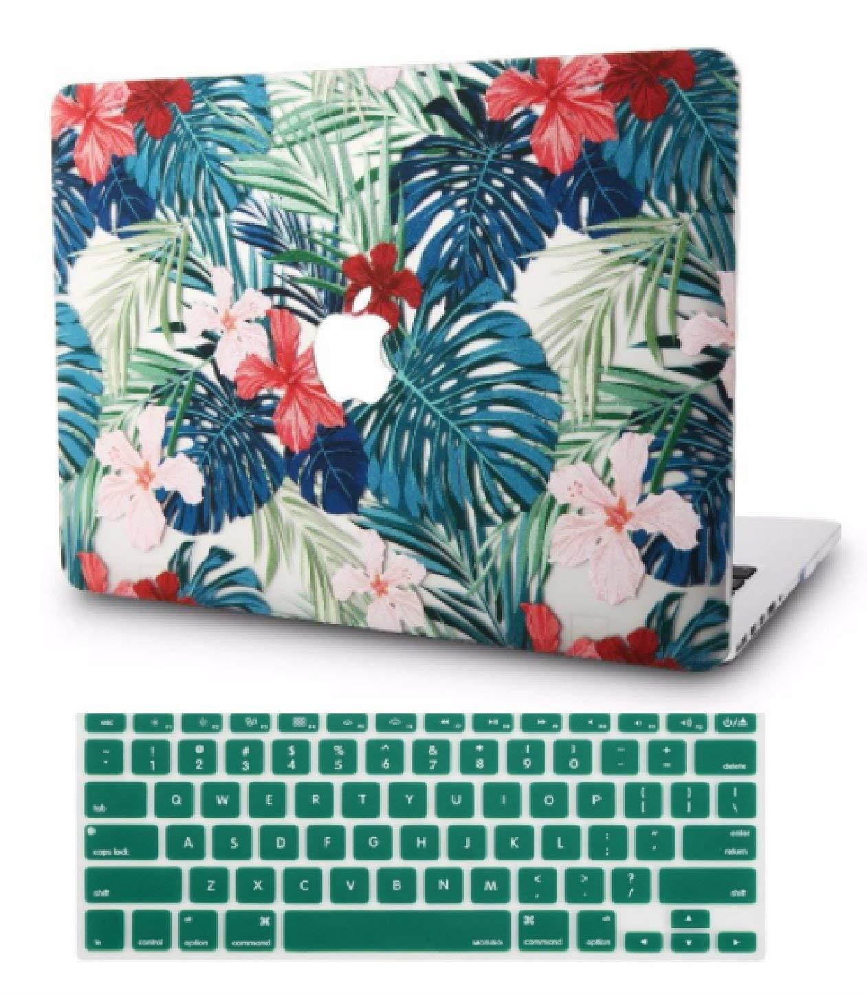 KEC Laptop Case for MacBook Pro 13" (2018/2017/2016) w/ Keyboard Cover Plastic Hard Shell A1989/A1706/A1708 Touch Bar (Palm Leaves Red Flower)