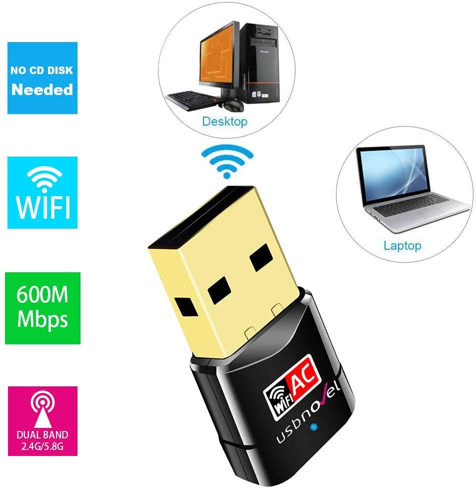USB WiFi Adapter for PC - Dual Band 2.4G/5G Mini Wi-Fi 802.11 AC Wireless Network Adapter with High Gain Antenna WiFi USB for Desktop Laptop Windows10/8.1/8/7/XP, Mac OS 10.6-10.15,600Mbps
