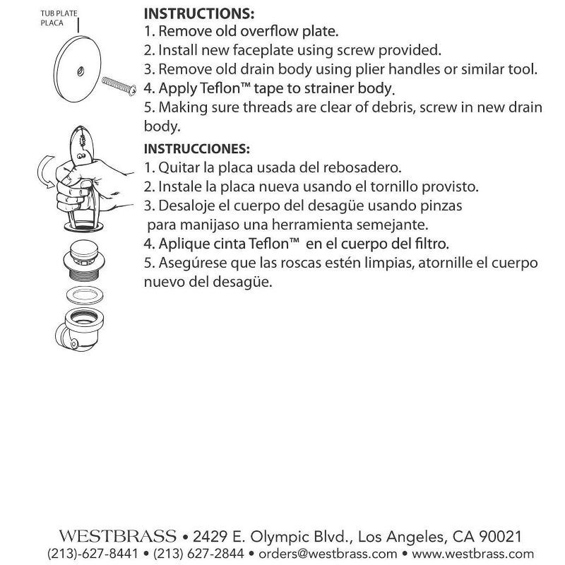 Westbrass 1.5 Inch Diameter Round Universal Tiptoe Pop Up Drain Bathtub Trim Set with 1-Hole Faceplate, Matte Black (4 Pack)
