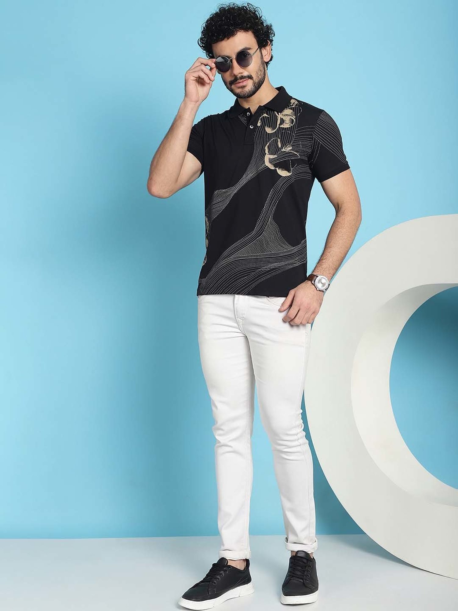 Venitian- Forbidden Clothing Black Slim Fit Printed Polo T-Shirt