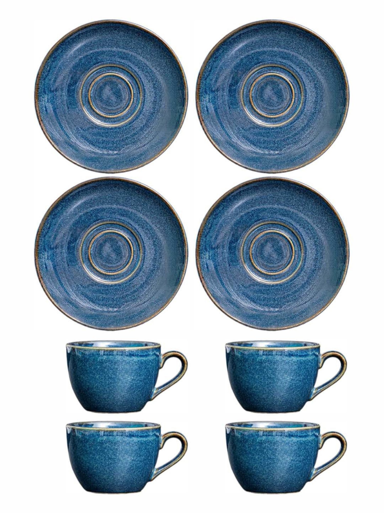 Goodhomes Blue Stoneware 4 Tea Cup & 4 Saucer(0.2 L)