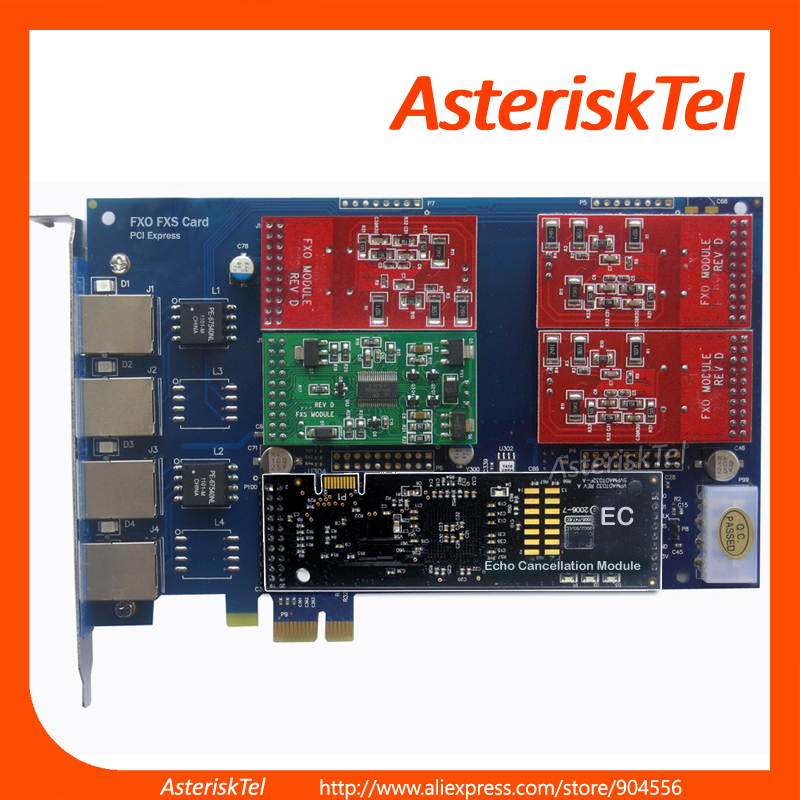 Asterisk Card AEX410 with VPMADT032 Echo Cancellation Module,with 3 FXO+1 FXS modules,Supports Asterisk,Issabel,AsteriskNow,Freepbx,VoIP Telephone System IP PBX TDM400 TDM410 Asterisk PBX